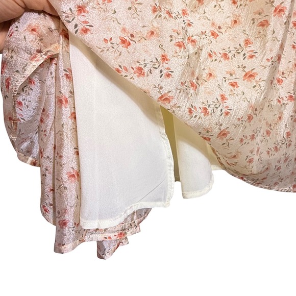 Lulus Floral Puff Sleeve Lace Up Back Midi Dress Womens M Ivory Cottagecore - Picture 14 of 16